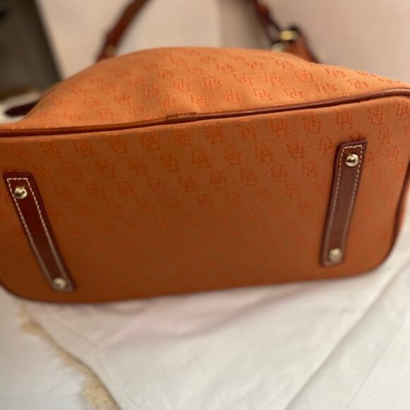 Dooney & Bourke Madison Logo Coated Cotton Satchel Handbag Purse In Amber - Picture 8 of 13